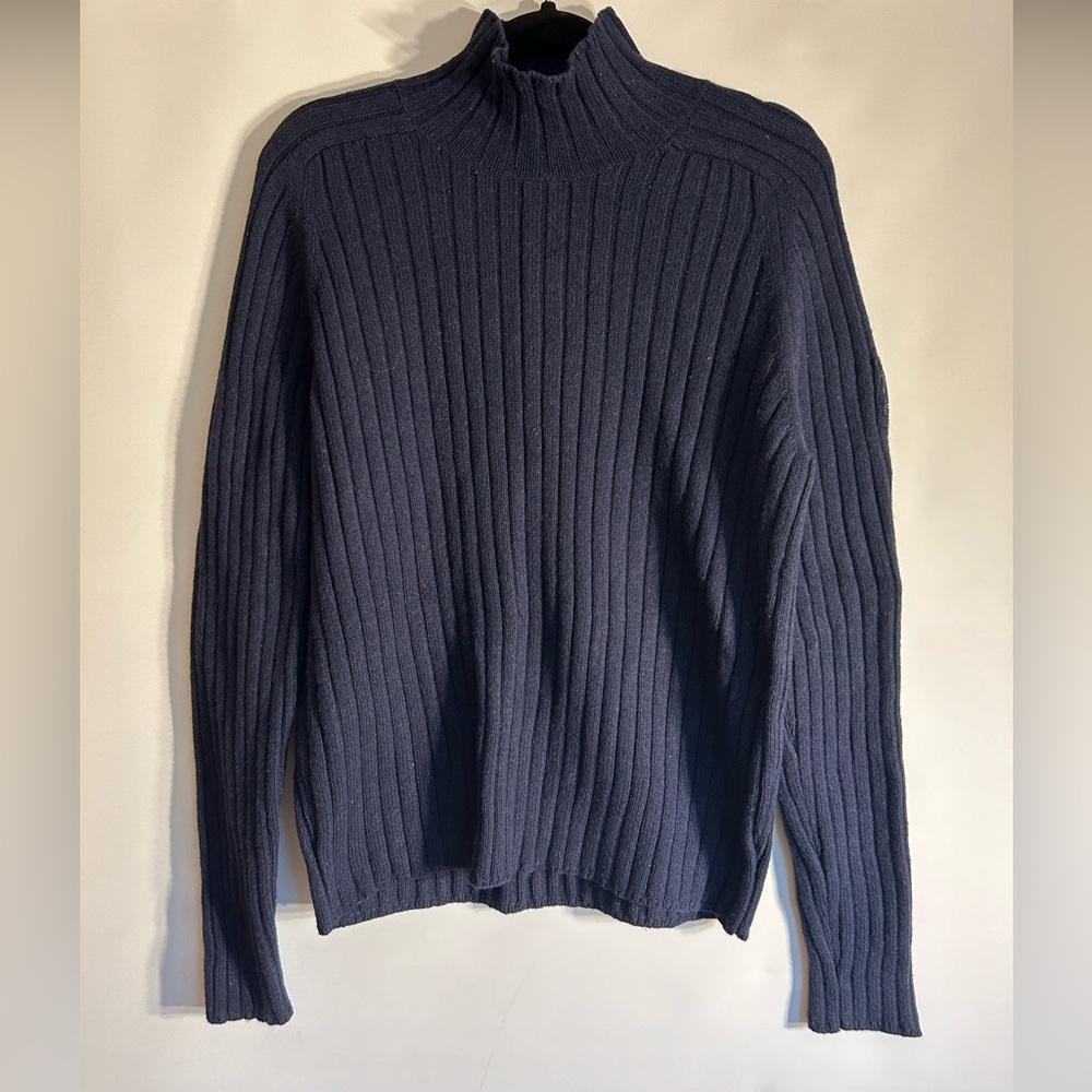 ABERCROMBIE & FINCH COTTON WOOL & NYLON NAVY PULLOVER CABLE KNIT MENS SWEATER L